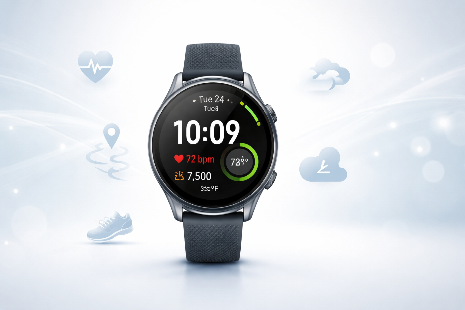 VitaPulse smartwatch in a clean health-focused lifestyle scene