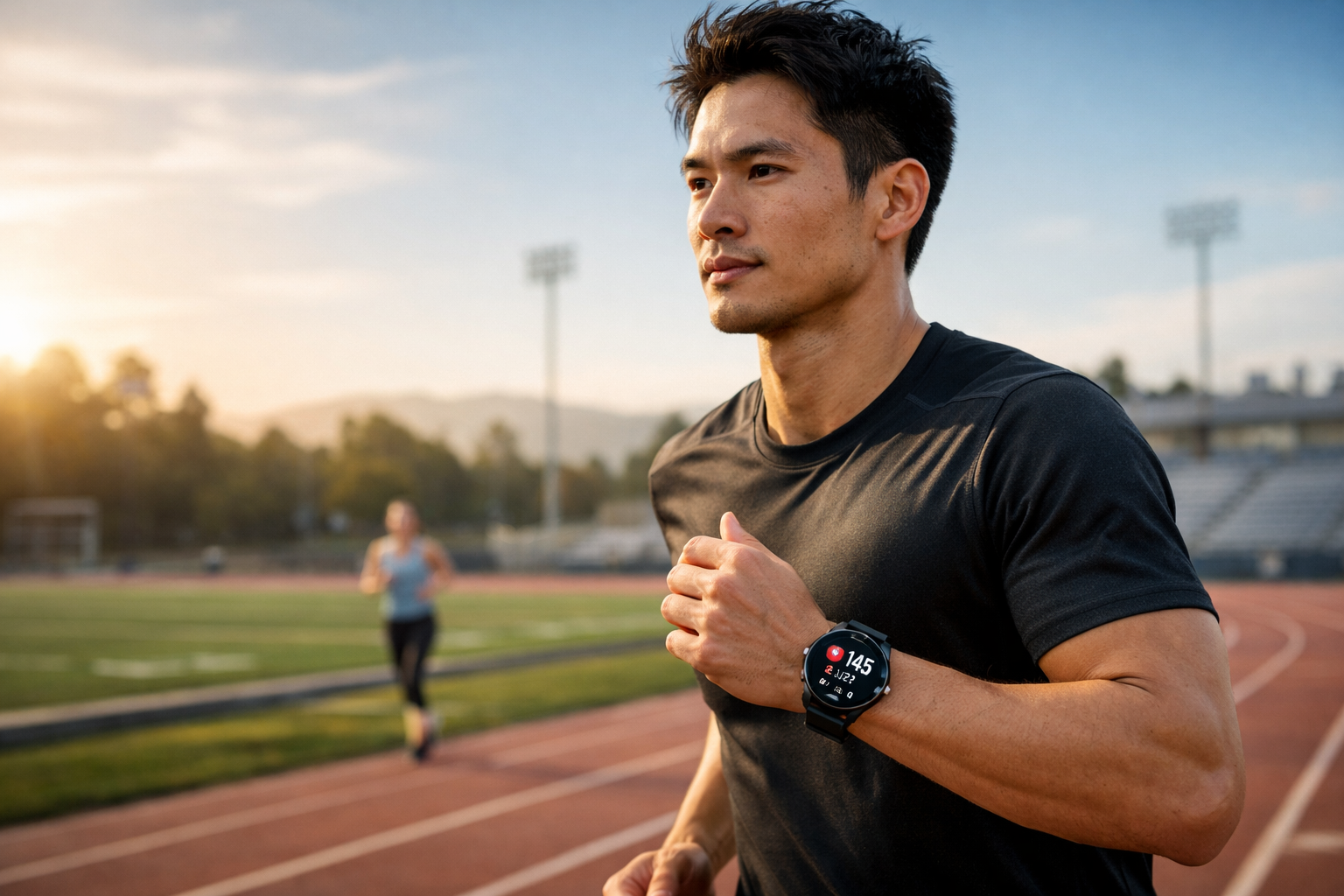 User checking heart rate during running
