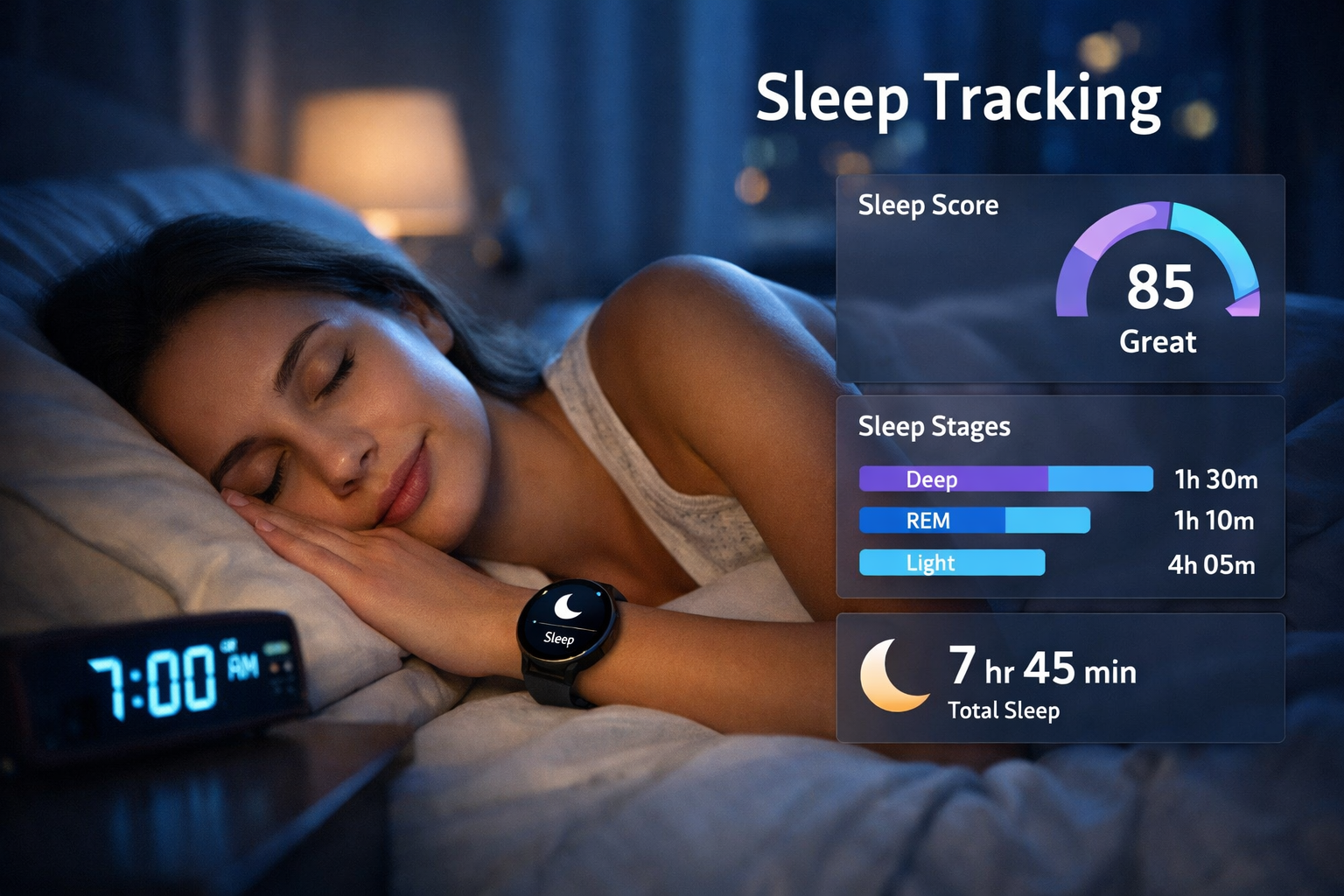 User sleeping with smartwatch tracking